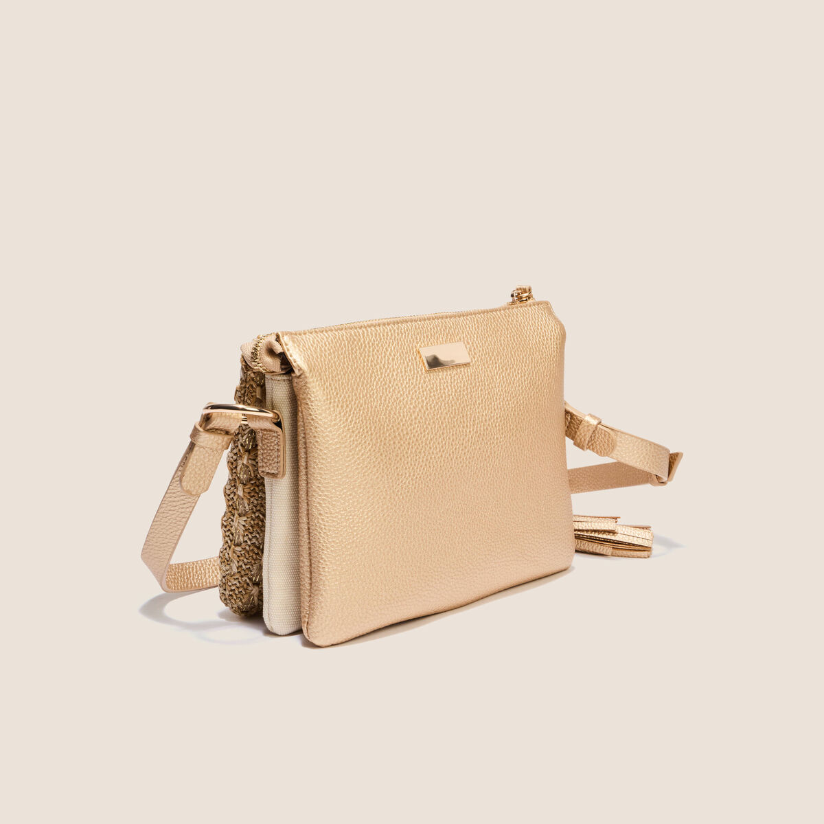 Sac pochette tress&eacute; ecru femme
