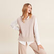 Pull sans manches &agrave; capuche creme femme