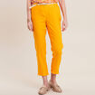 Pantalon coupe chino en lin ceintur&eacute; jaune or femme