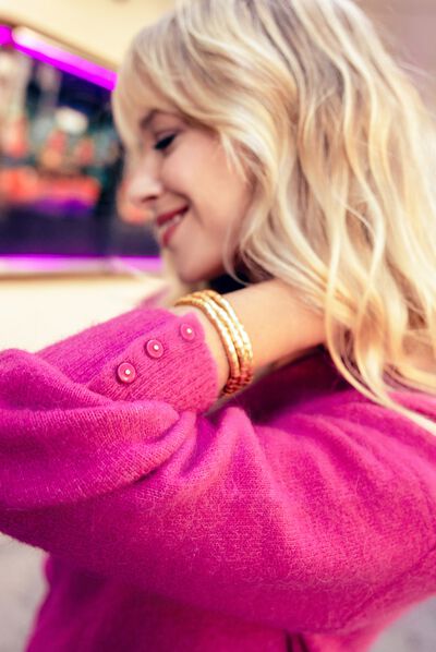Robe pull droite col en V rose fushia femme