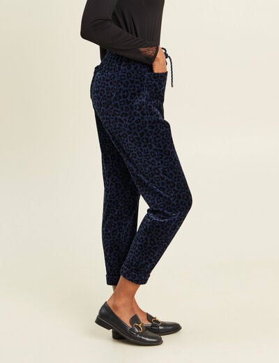 Pantalon coupe mom en velours bleu femme