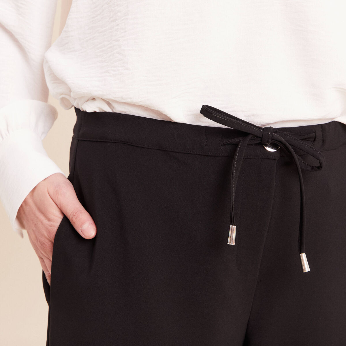 Pantalon fluide large taille haute noir femme