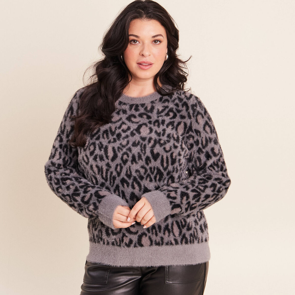 Pull col rond gris femme