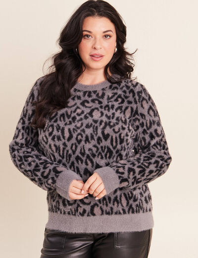 Pull col rond gris femme