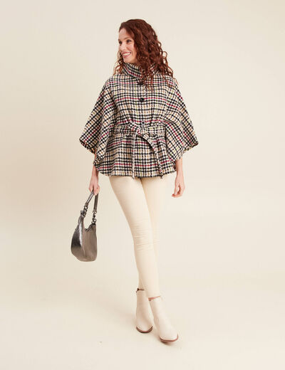 Poncho ceinturé boutonné multicolore femme