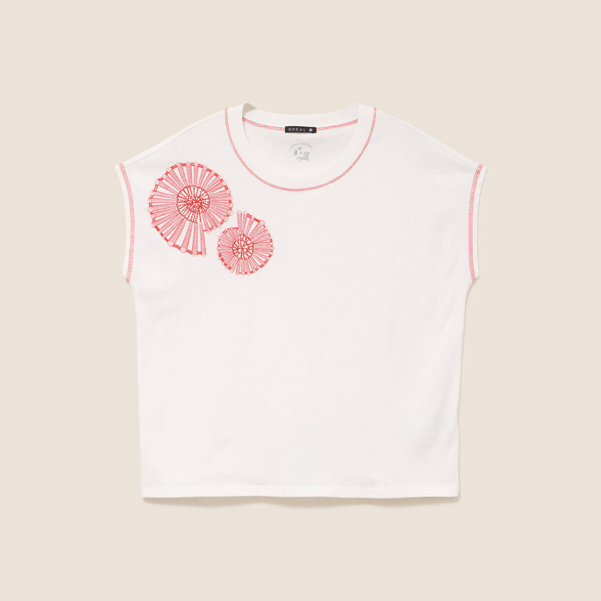 T-shirt col rond manches courtes ecru femme