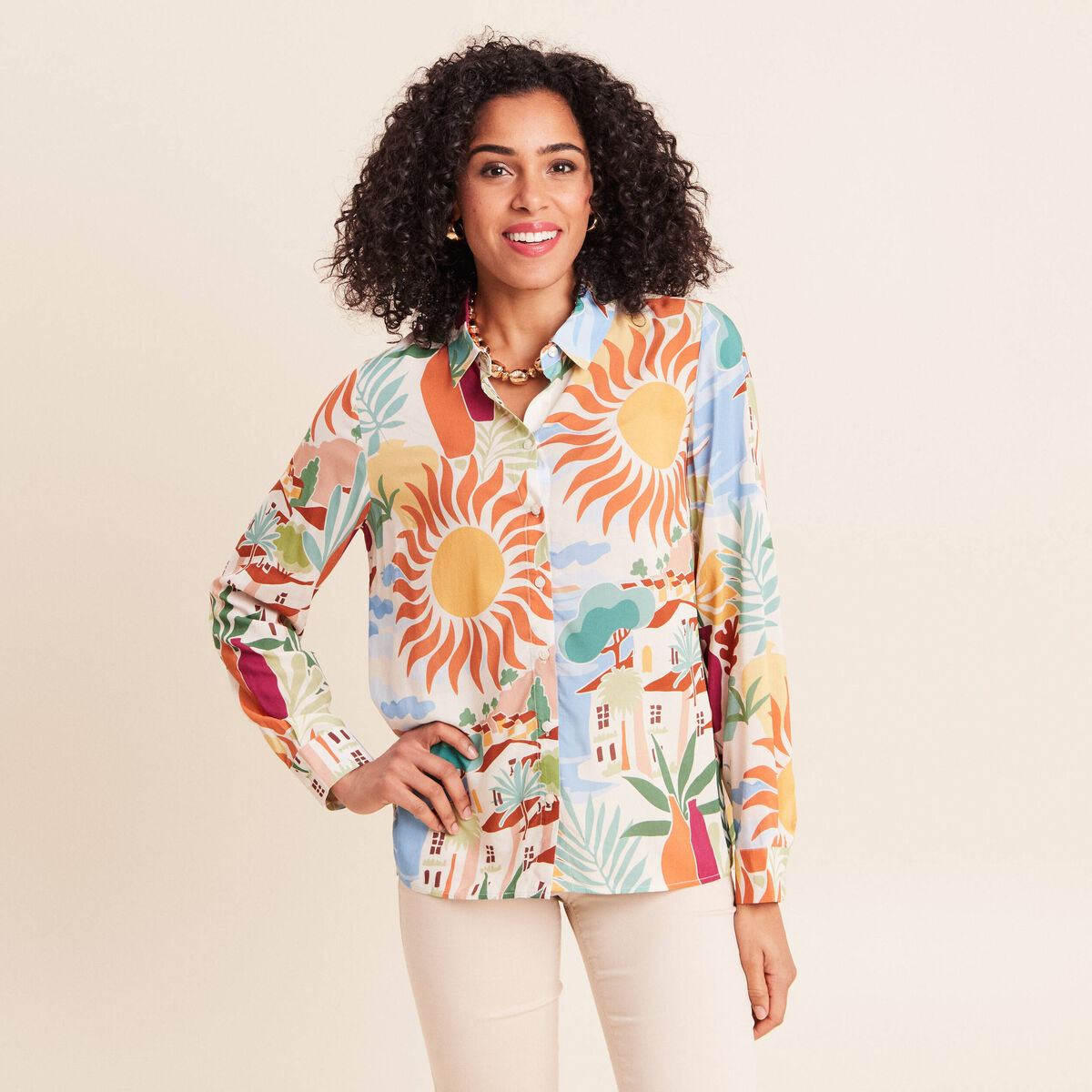 Chemise manches longues orange femme