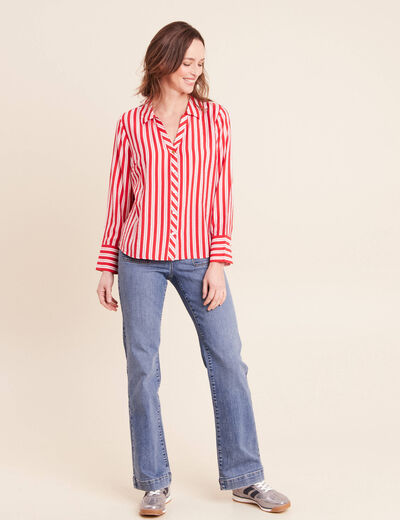 Chemise droite longue fluide col chemise rouge femme