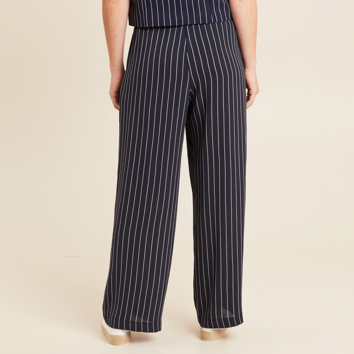 Pantalon large taille haute bleu foncé femme