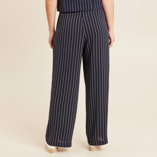 Pantalon large taille haute bleu foncé femme