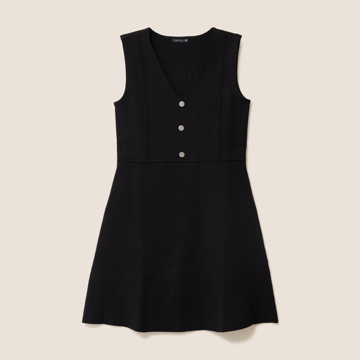 Robe courte &eacute;vas&eacute;e col v sans manches noir femme