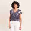 T-shirt col V manches courtes bleu marine femme
