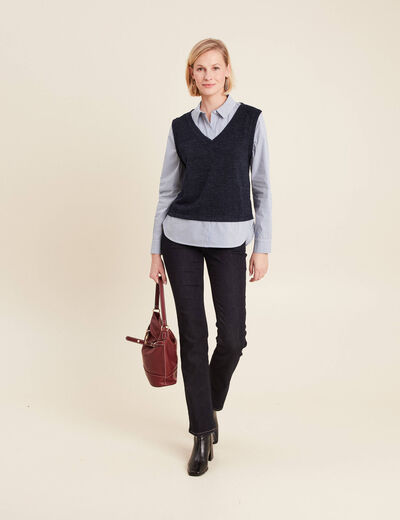 Pull effet 2-en-1 chemise bleu fonc&eacute; femme