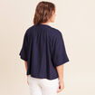 Blouse ample col v manches 3/4 bleu marine femme