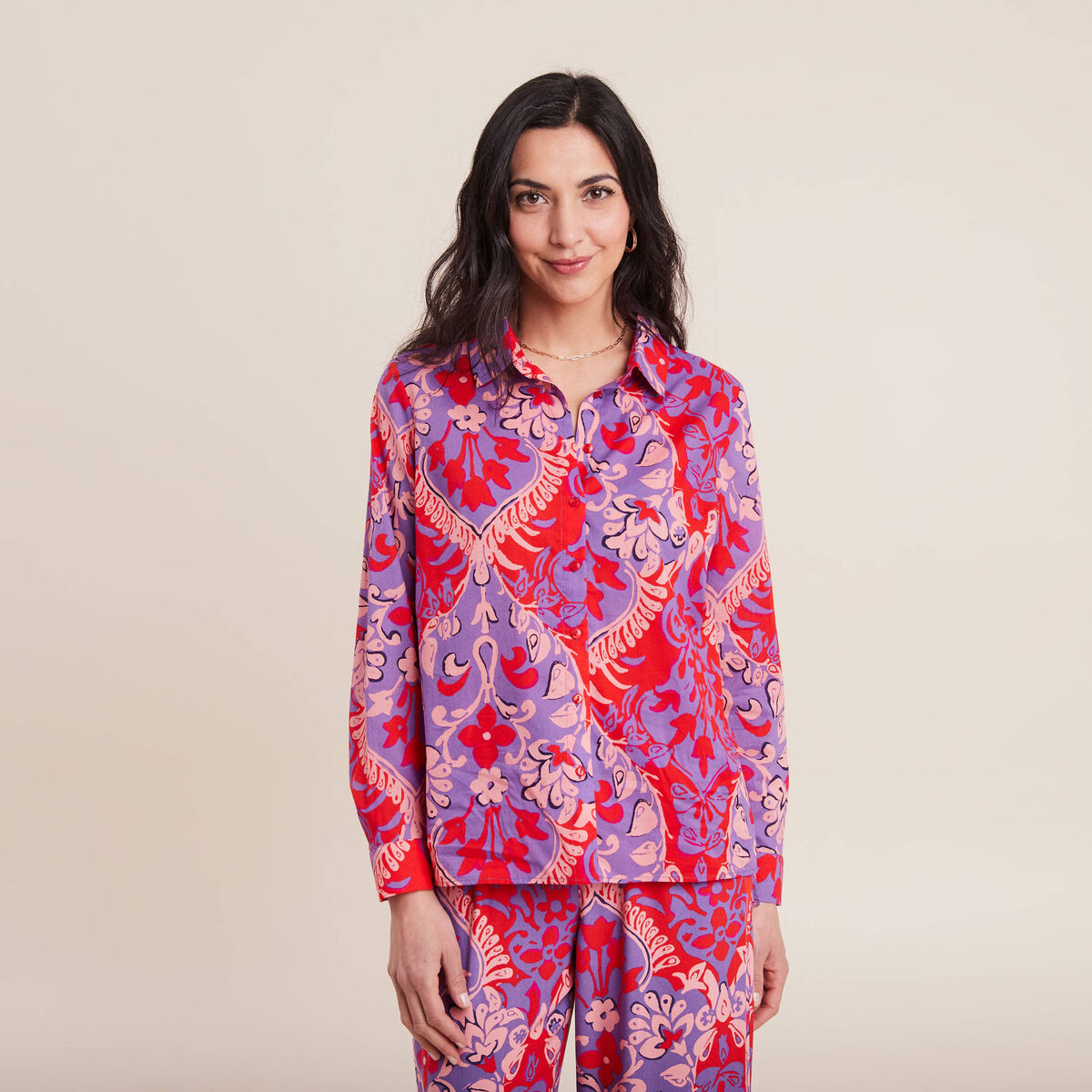 Chemise manches longues rouge femme