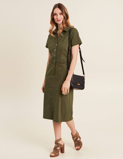 Robe ajustée manches courtes vert olive femme