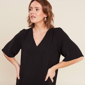 robe evasee col en v noir femme Robe évasée col en V noir femme