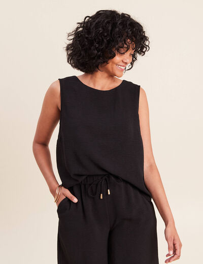 T-shirt sans manches col rond fluide noir femme