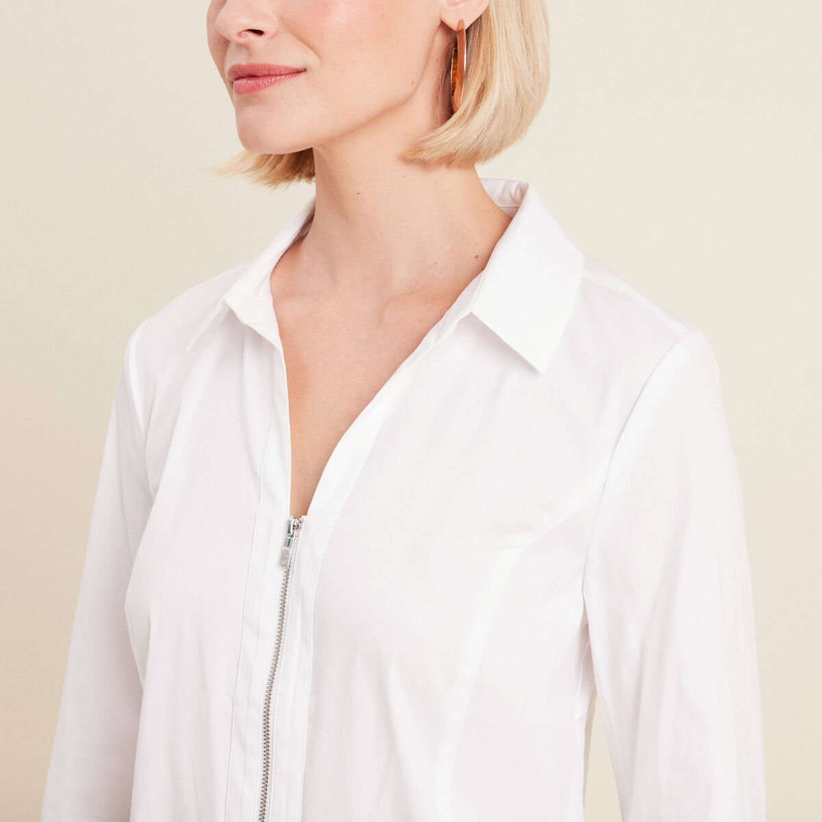 Chemise manches longues zippée blanc femme