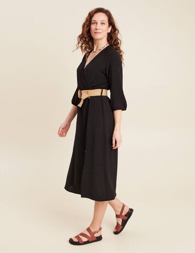 Robe droite ceinturée noir femme