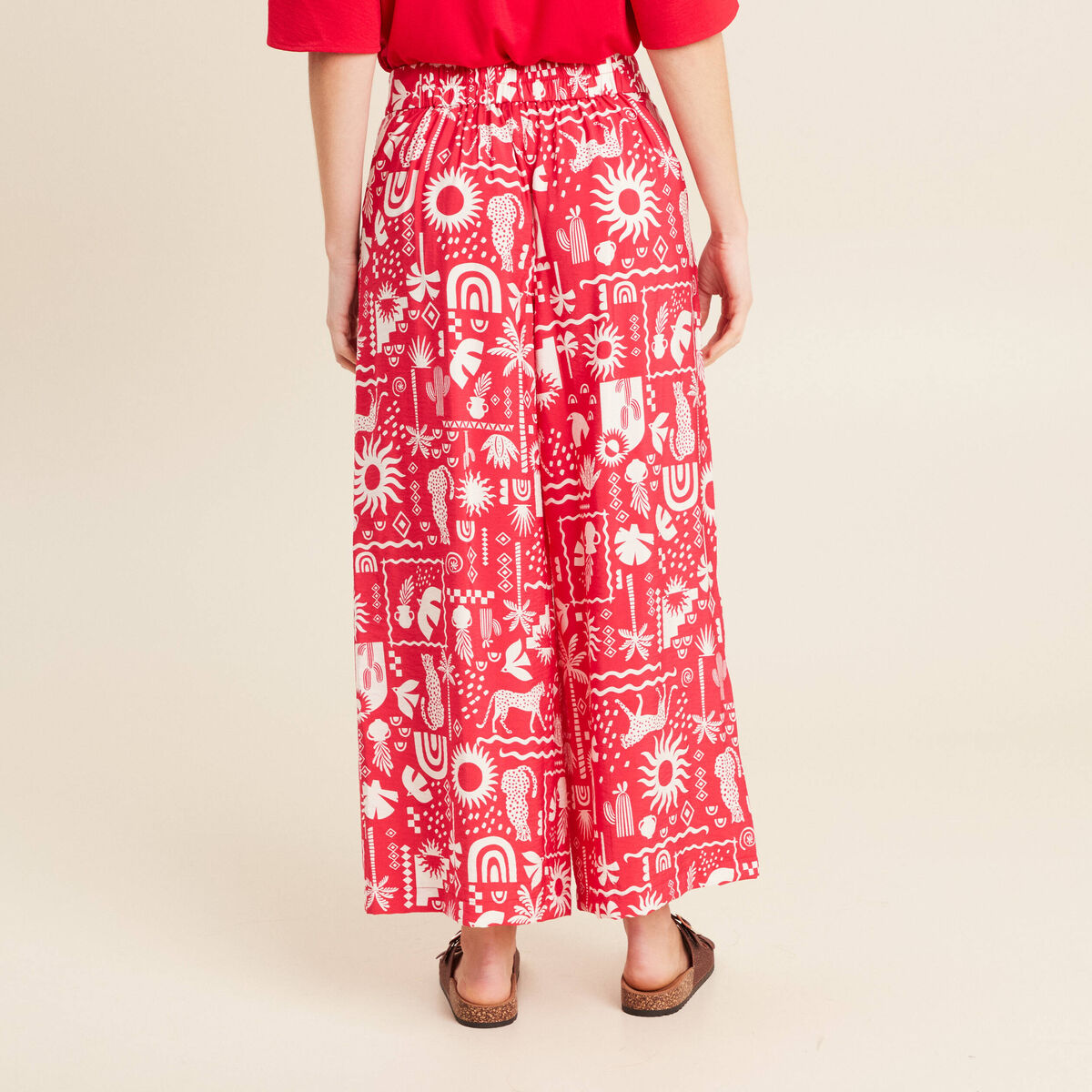 Pantalon fluide7/8ème rouge femme