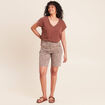 T-shirt col v manches courtes aspect lin marron fonc&eacute; femme