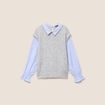 Pull bi-mati&egrave;re col chemise gris clair femme