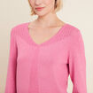 Pull manches longues col en V rose femme