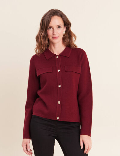 Gilet col chemise manches longues bordeaux femme