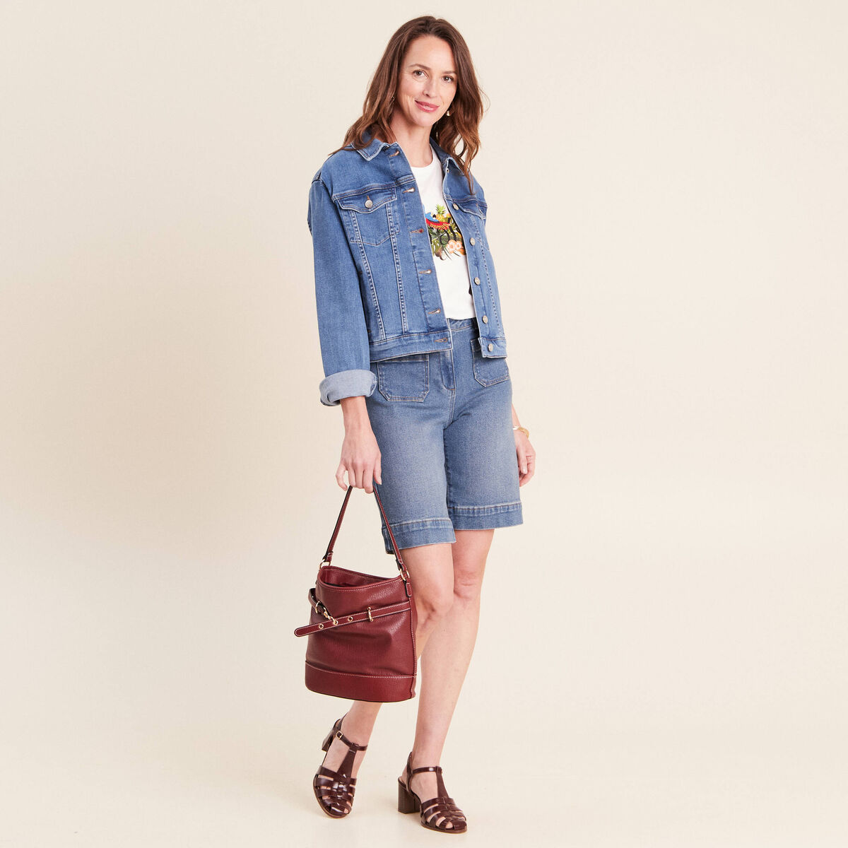 Veste cintr&eacute;e denim stone femme