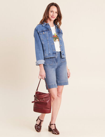 Veste cintr&eacute;e denim stone femme
