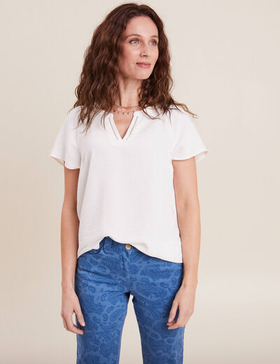 Blouse manches courtes ecru femme