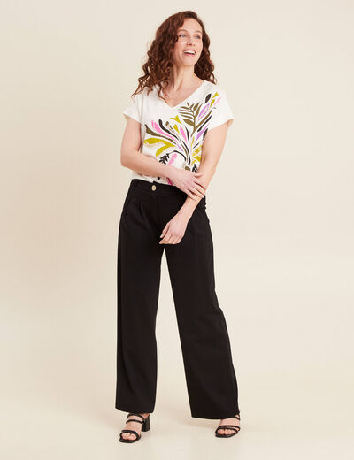 Pantalon large taille haute noir femme