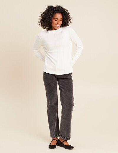 T-shirt manches longues col montant blanc femme