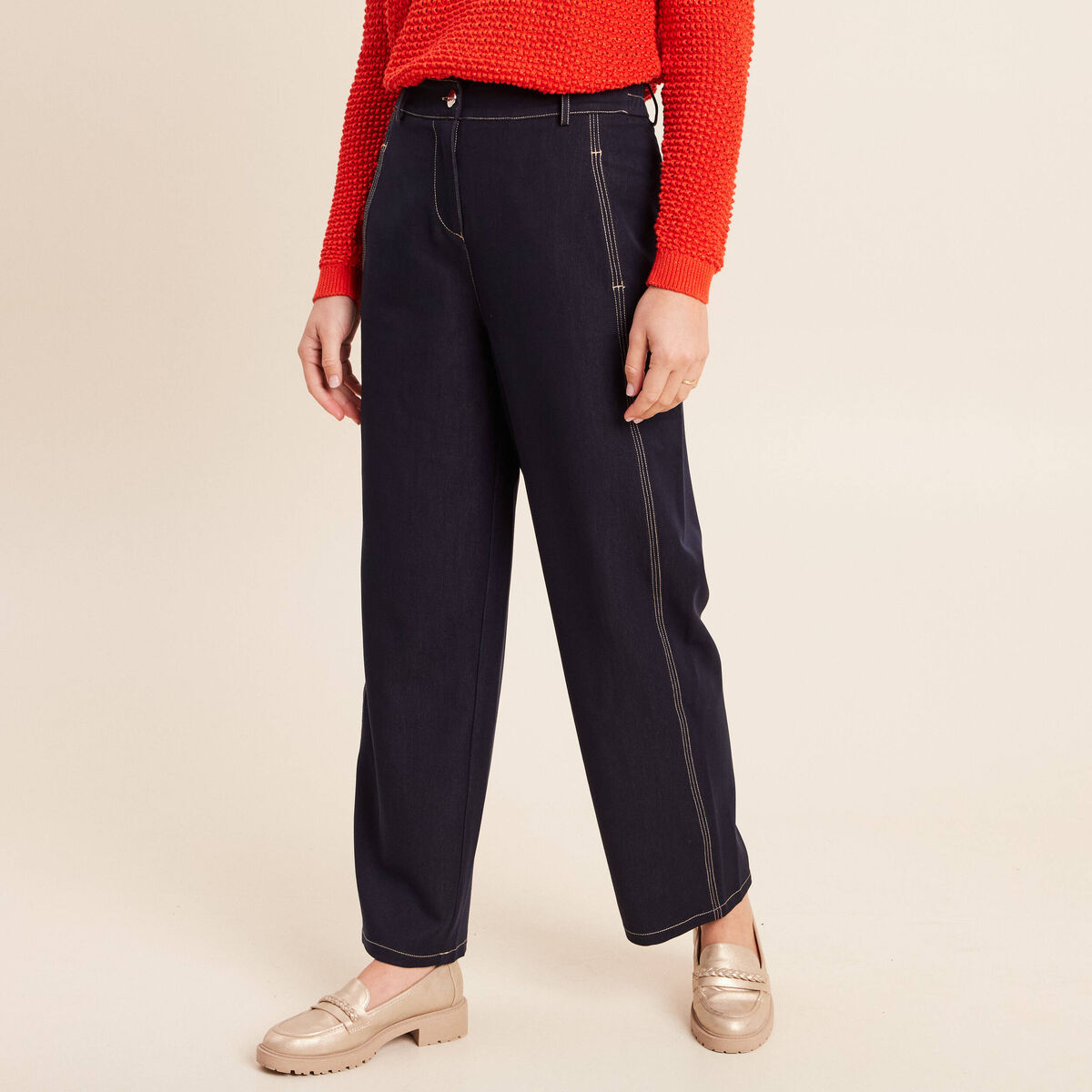 Pantalon coupe barrel denim brut femme