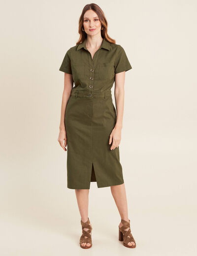 Robe ajustée manches courtes vert olive femme