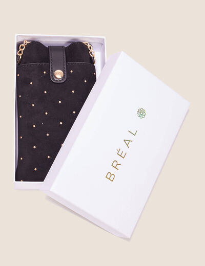 Coffret pochette t&eacute;l&eacute;phone clout&eacute;e noir femme