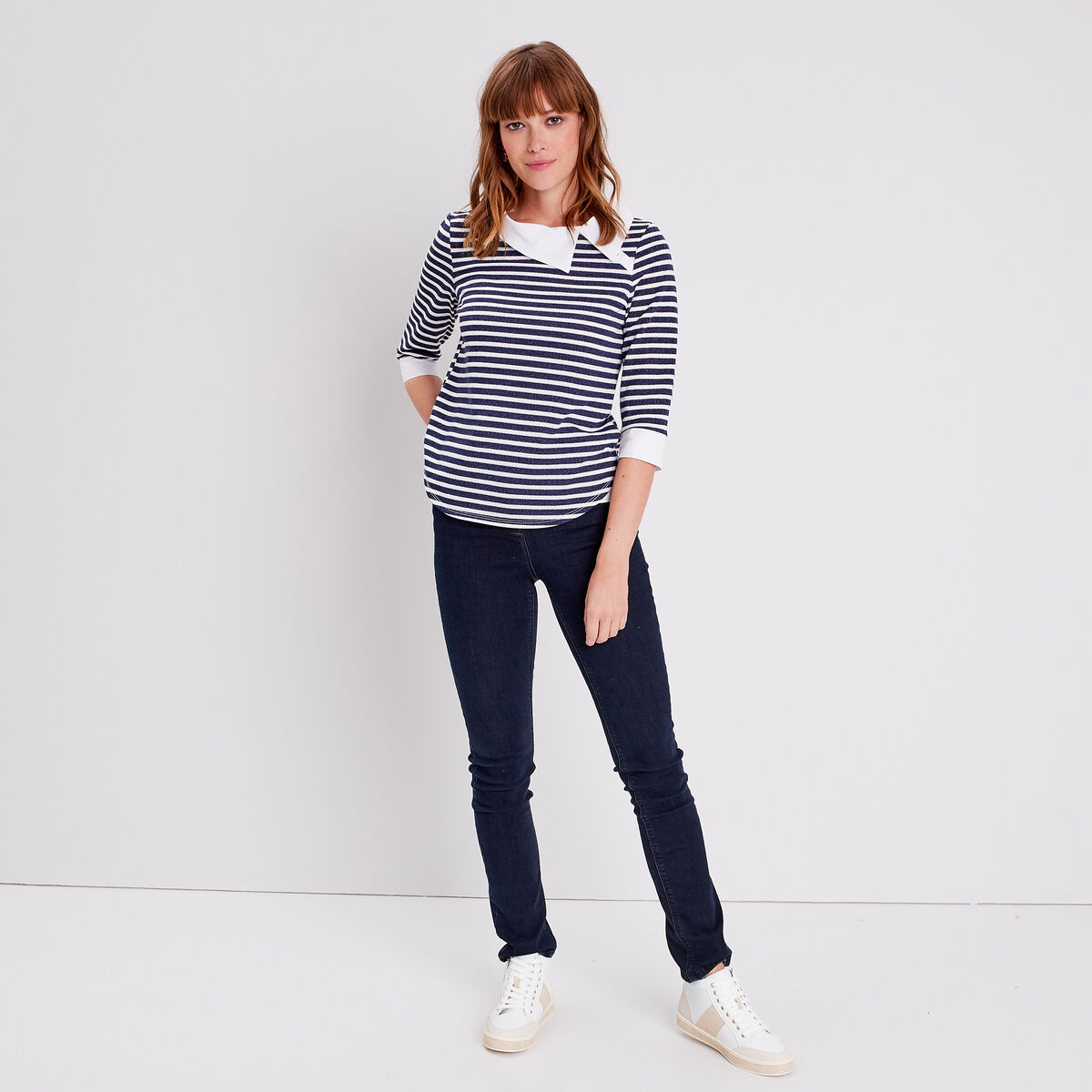 T-shirt manches 3/4 bleu marine femme