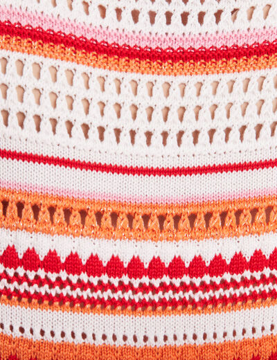 Pull manches 3/4 ajouré orange femme