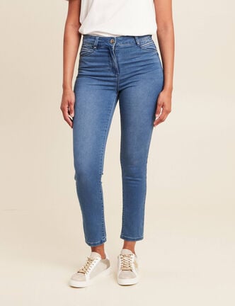 Jean coupe ajust&eacute;e 7/8&egrave;me taille haute denim double stone femme