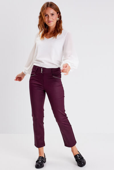Pantalon droit prune femme