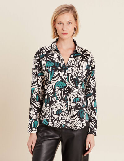 Chemise manches longues satin vert foncé femme