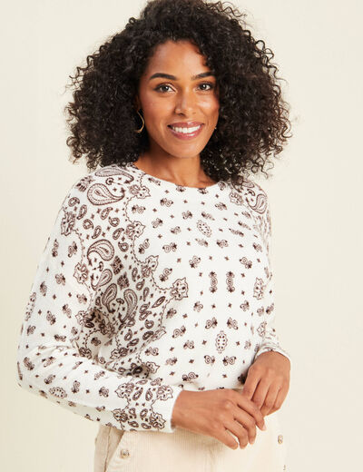 Pull col rond marron femme