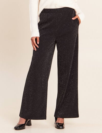 Pantalon large taille haute noir femme