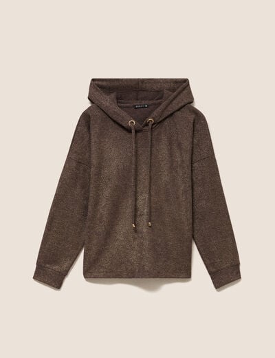 Sweat droit &agrave; capuche manches longues marron fonc&eacute; femme