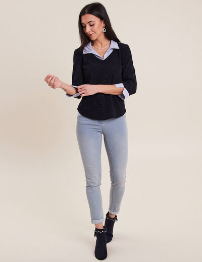 T-shirt manches 3/4 bleu marine femme