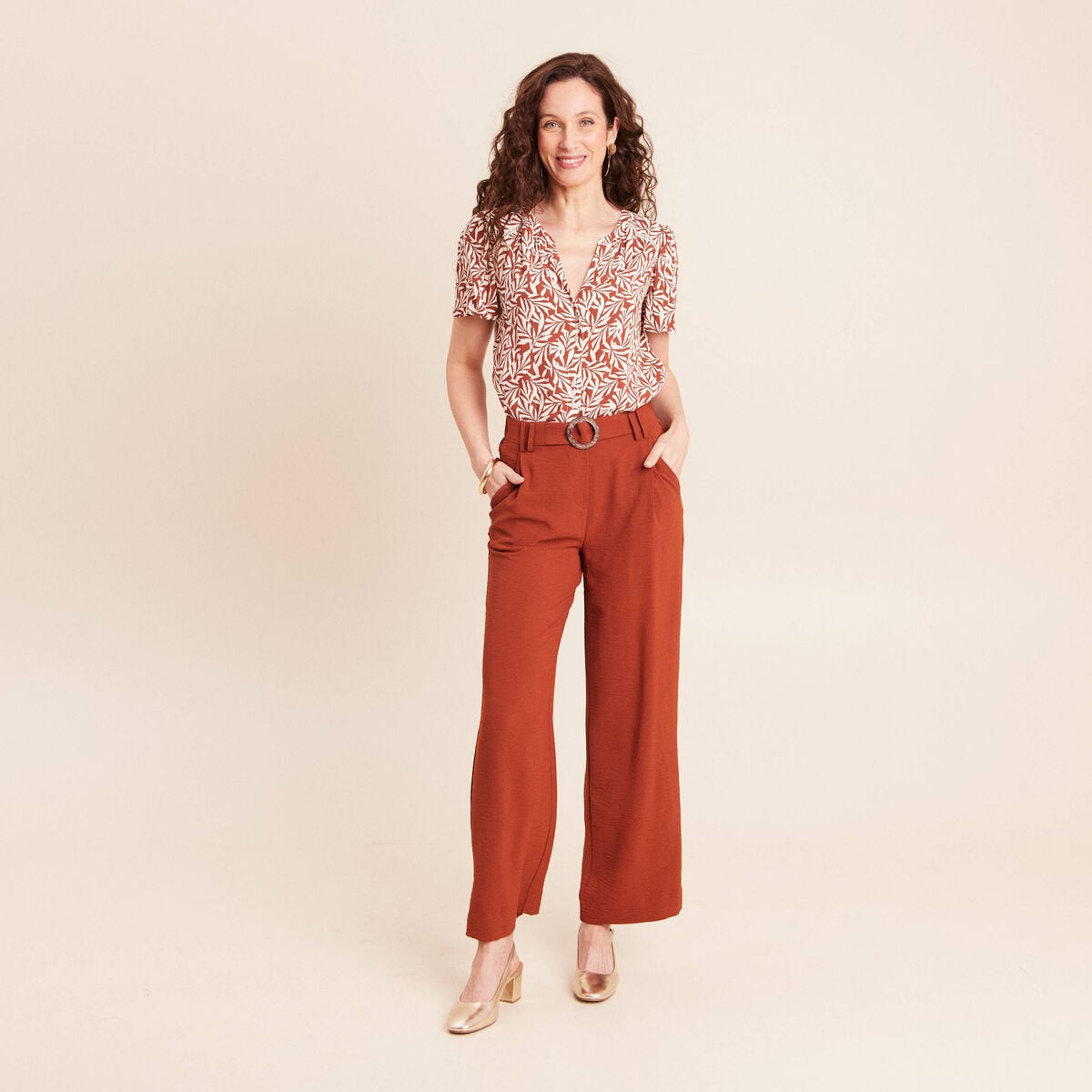 Blouse fluide manches courtes orange femme