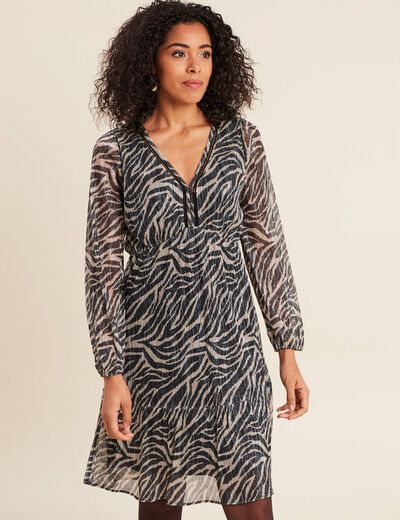 Robe zébrée à sequins évasée noir femme