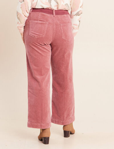 Pantalon large velours c&ocirc;tel&eacute; rose framboise femme