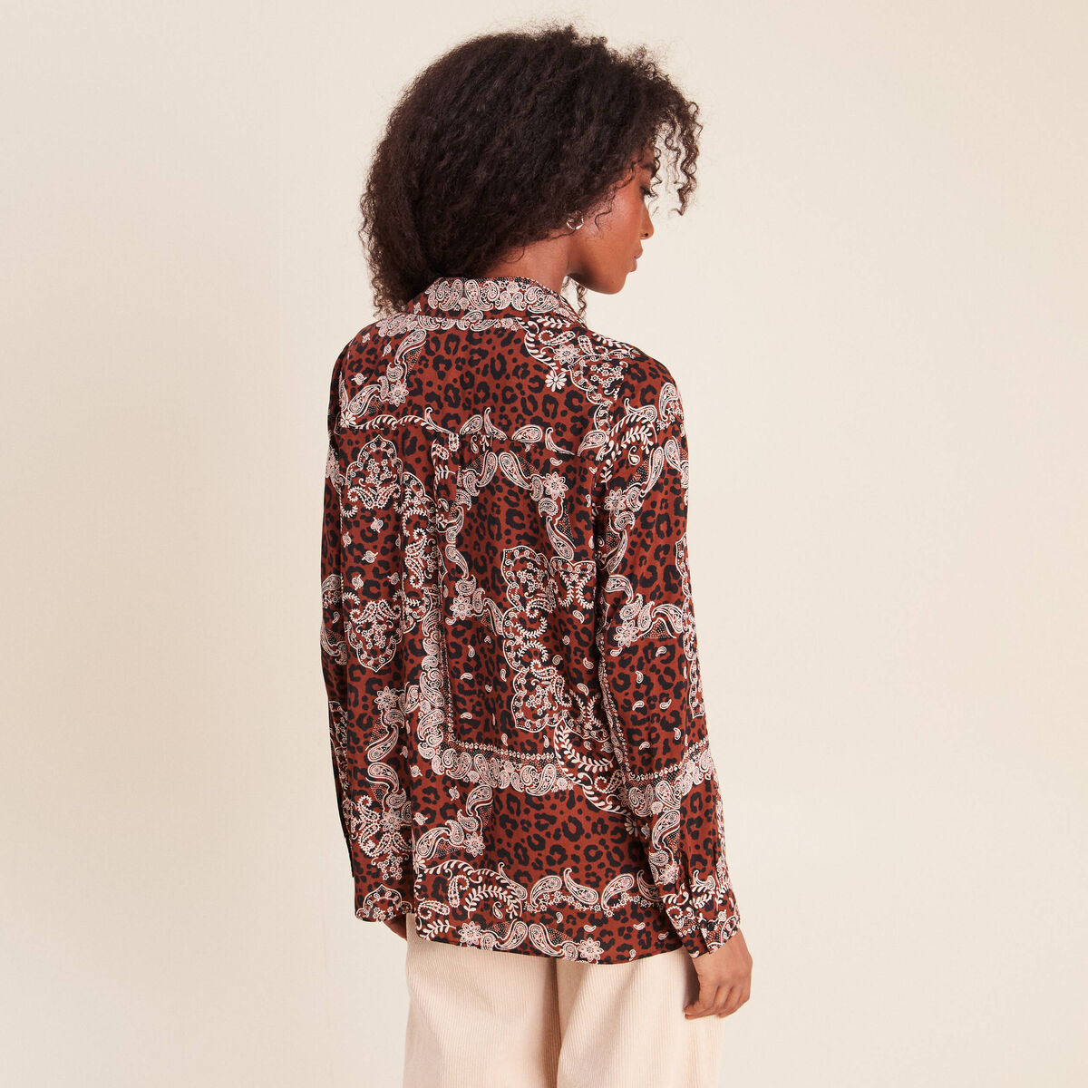 Chemise fluide manches longues marron femme
